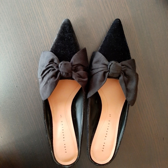 Zara Velvet Kitten Heel Mules with Bow - Picture 9 of 9